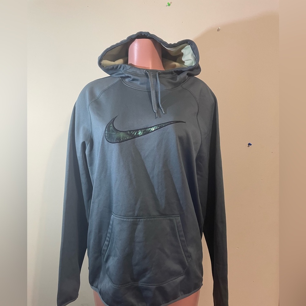 Nike Hoodie Women’s Sweatshirt X-Large Gray/Green w/finger slot in sleeve